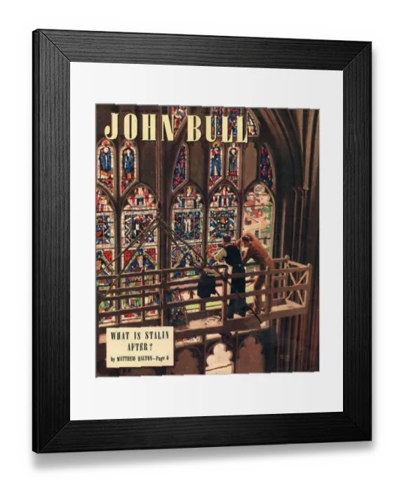 Framed Print : John Bull 1948 1940s UK churches stained glass windows repairs repairing magazines Framed Print : John Bull 1948 1940s UK churches stained glass windows repairs repairing magazines