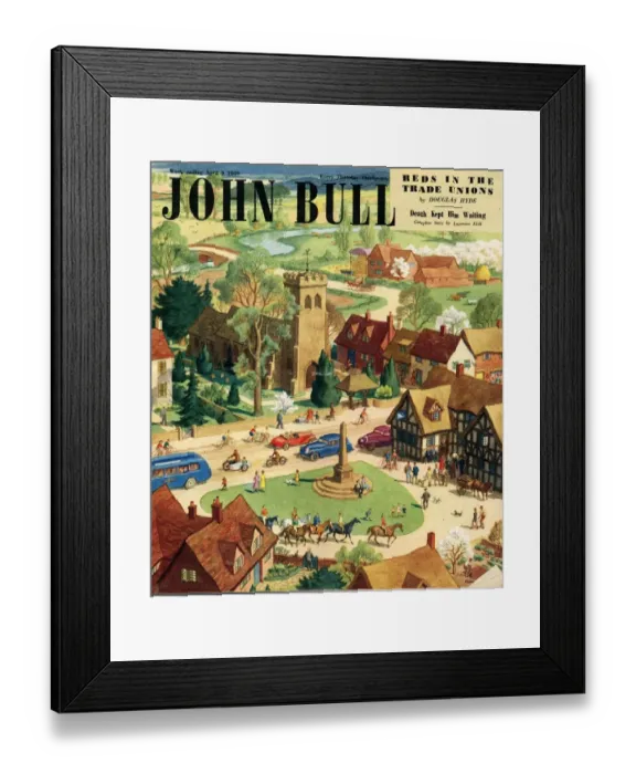 Framed Print : John Bull 1949 1940s UK the villages green the countryside bank holidays magazines