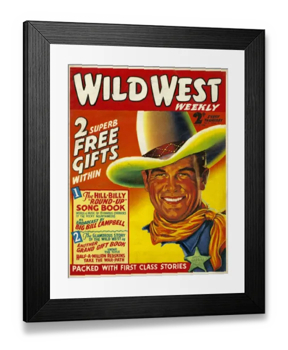Framed Print : Wild West 1938 1930s USA cowboys westerns pulp fiction first issue magazines