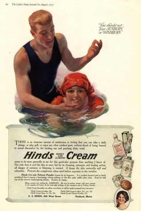 Framed Print : 1917 1910s USA suntans sun hinds sunburn swimming skin care swimming sea sun creams