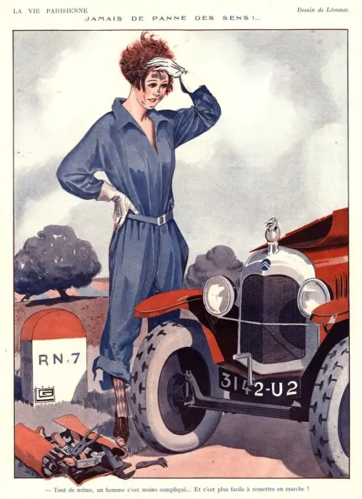 Framed Print : 1920s France la vie parisienne breakdowns art deco women woman drivers driving magazines Framed Print : 1920s France la vie parisienne breakdowns art deco women woman drivers driving magazines