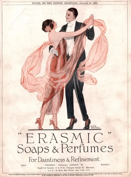 Framed Print : 1920s UK erasmic soap perfume evening-dress womens mens womens mens dancing