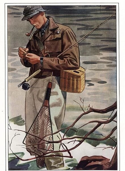 1930s USA fishing smoking pipes cigarettes smoking