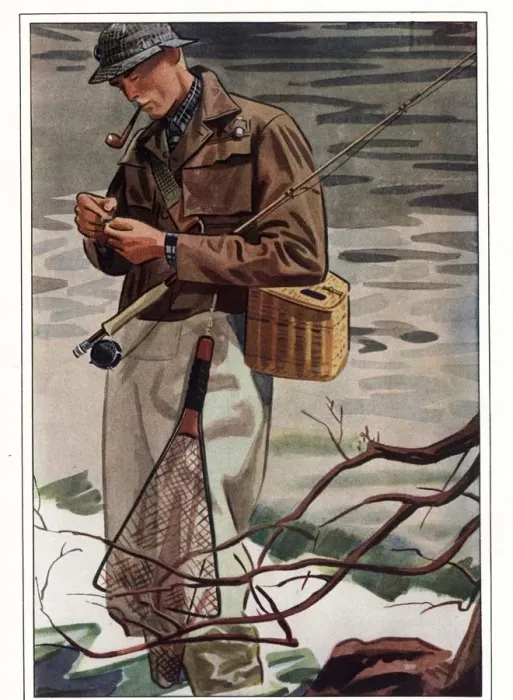 Framed Print : 1930s USA fishing smoking pipes cigarettes smoking