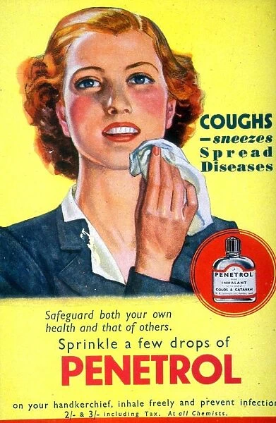 1940s UK coughs sneezes sneezing colds penetrol medicine handkerchieves handkerchiefs