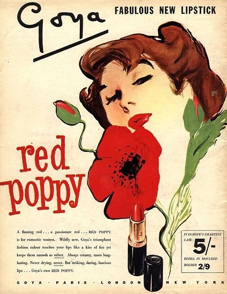 1950s UK goya lipsticks lipstick make-up makeup flowers poppies red poppy to for