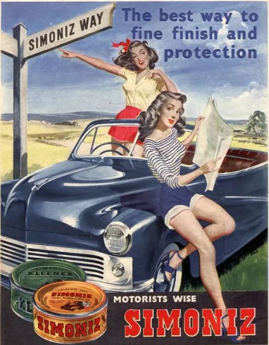 Framed Print : 1950s UK simoniz cars wax polish sex objects sexism discrimination