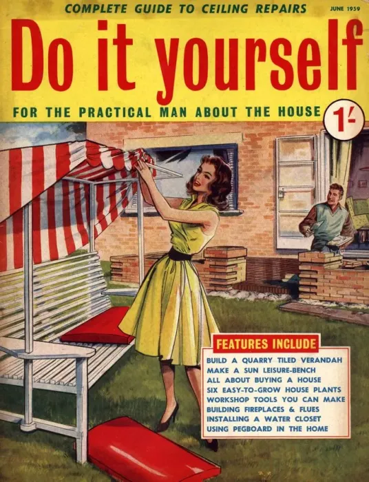 Framed Print : Do It Yourself 1959 1950s UK magazines diy brickwork bricks gardens sun loungers Framed Print : Do It Yourself 1959 1950s UK magazines diy brickwork bricks gardens sun loungers