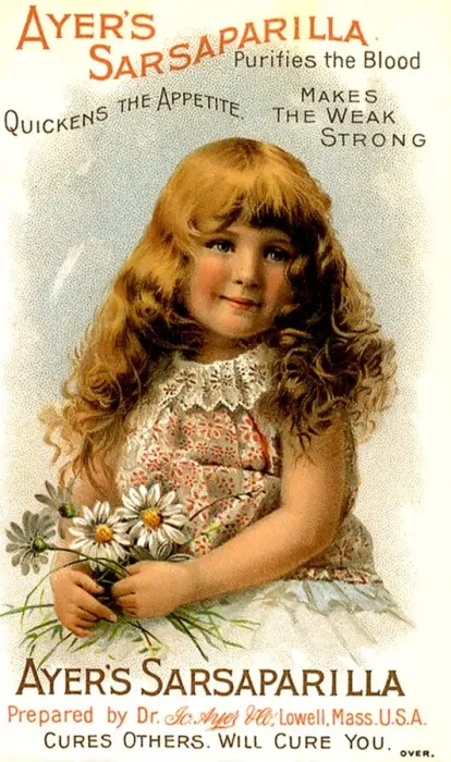 Framed Print : Ayers Sarsaparilla 1890s USA trade cards ayers tonics water cures health girls flowers