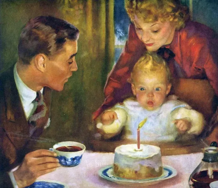 Framed Print : Babys First Birthday 1950s USA babies first birthday parties baby