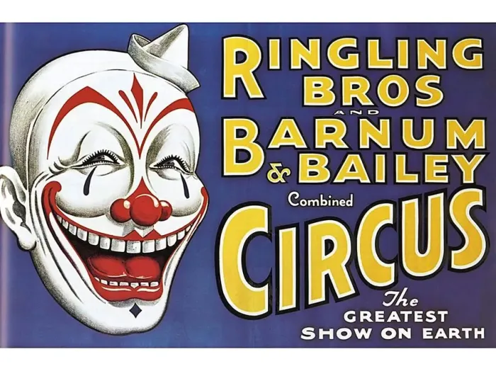 Framed Print : Barnum and Baileys Circus 1920s USA mcitnt clowns slogans The Greatest Show On Earth