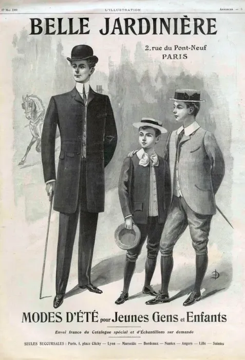Framed Print : Belle Jardiniere 1902 1900s France cc suits mens hats fathers and sons Framed Print : Belle Jardiniere 1902 1900s France cc suits mens hats fathers and sons