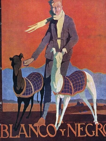 Blanco y Negro 1922 1920s Spain cc magazines walking dogs greyhounds women woman