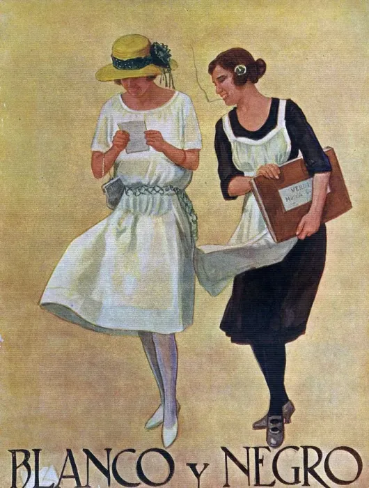 Framed Print : Blanco y Negro 1922 1920s Spain cc magazines maids servants reading letters love Framed Print : Blanco y Negro 1922 1920s Spain cc magazines maids servants reading letters love