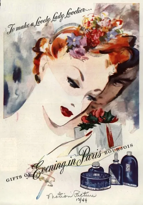 Framed Print : Bourjois 1944 1940s USA makeup make-up make up gifts presents iws Framed Print : Bourjois 1944 1940s USA makeup make-up make up gifts presents iws