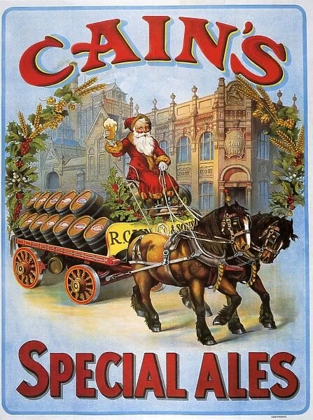 Cains 1908 1900s UK Cains beer alcohol Father Christmas Santa Claus advert horses