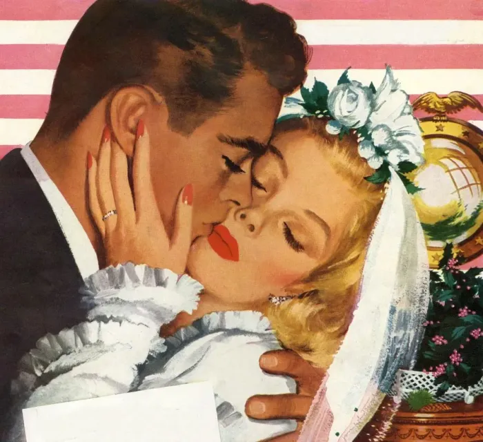 Framed Print : Community Cutlery 1946 1940s USA weddings brides kissing kisses