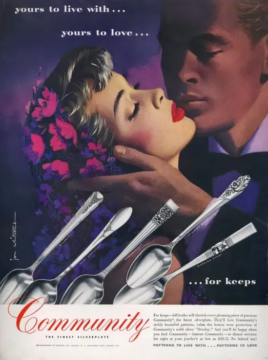 Framed Print : Community Cutlery 1950 1950s USA kissing kisses Framed Print : Community Cutlery 1950 1950s USA kissing kisses