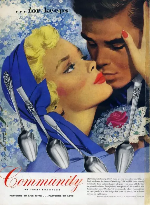 Framed Print : Community Cutlery 1951 1950s USA kissing kisses