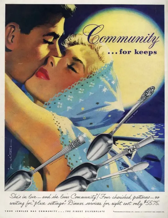 Framed Print : Community Cutlery 1952 1950s USA kissing kisses Framed Print : Community Cutlery 1952 1950s USA kissing kisses
