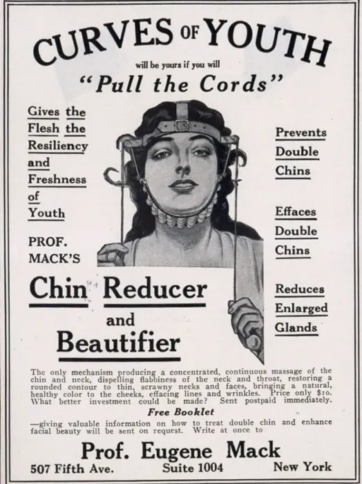 Framed Print : Curves of Youth 1890s UK humour inventions chin reducer skin care antiageing ageing