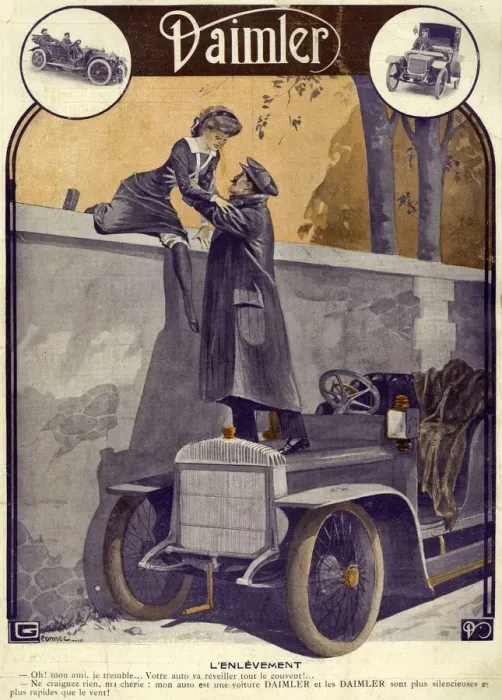 Framed Print : Daimler 1912 1910s France Georges Leonnec cars eloping Framed Print : Daimler 1912 1910s France Georges Leonnec cars eloping