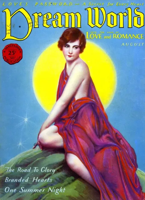Framed Print : Dream World 1928 1920s USA dresses womens moon magazines portraits Framed Print : Dream World 1928 1920s USA dresses womens moon magazines portraits