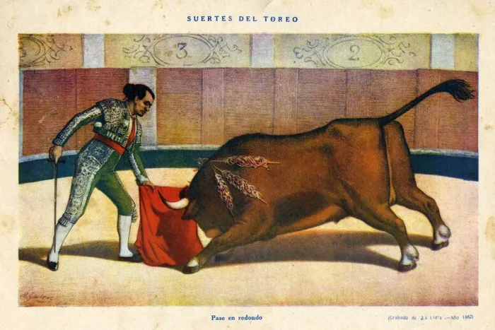 Framed Print : El Ruedo 1882 1880s Spain cc bull fights fighting matadores matadors dangerous bulls