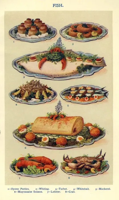 Framed Print : Fish 1900s UK Isabella Beeton Mrs Beetons Book of Household Management cooking Framed Print : Fish 1900s UK Isabella Beeton Mrs Beetons Book of Household Management cooking