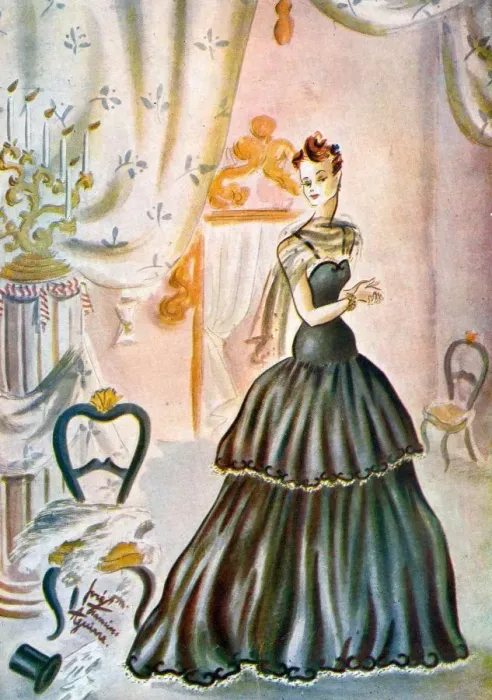 Framed Print : French Fashion Evening Dress 1944 1940s France cc womens dresses evening-dress eveningwear Framed Print : French Fashion Evening Dress 1944 1940s France cc womens dresses evening-dress eveningwear