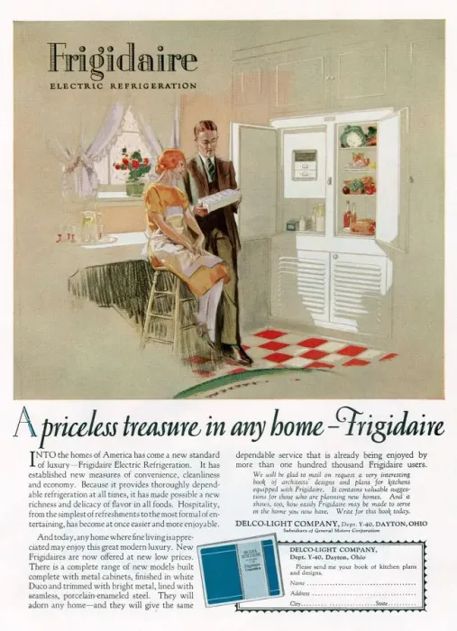 Framed Print : Frigidaire 1926 1920s USA cc fridges appliances refridgerators refrigerators kitchens