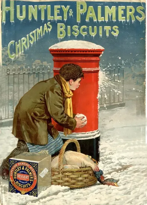 Framed Print : Huntley and Palmers 1890s UK biscuits post box boxes snowballs snow winter cold Framed Print : Huntley and Palmers 1890s UK biscuits post box boxes snowballs snow winter cold