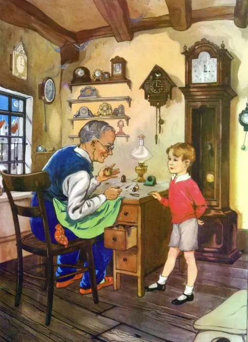 Framed Print : Infant School Illustrations 1950s UK clockmakers clocks Enid Blyton Framed Print : Infant School Illustrations 1950s UK clockmakers clocks Enid Blyton
