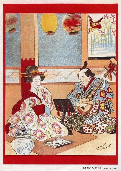 Japanese Music scene 1898 1890s Japan cc japanese tea instruments musical