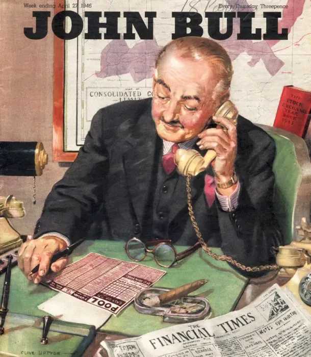 Framed Print : John Bull 1946 1940s UK FT bosses financial times pools gambling magazines Framed Print : John Bull 1946 1940s UK FT bosses financial times pools gambling magazines
