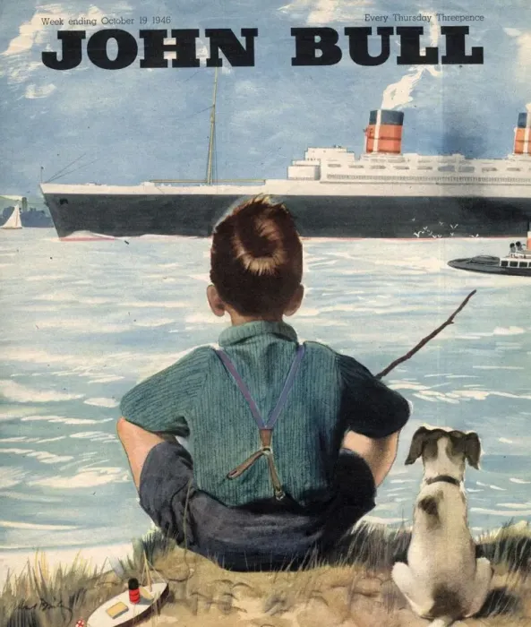 Framed Print : John Bull 1946 1940s UK nautical fishing steam ships cruises boats magazines dogs