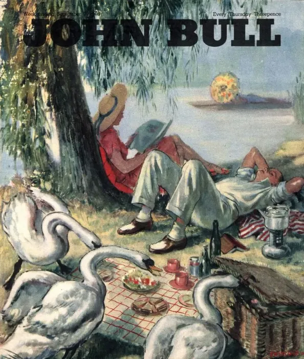 Framed Print : John Bull 1946 1940s UK picnics birds swans magazines Framed Print : John Bull 1946 1940s UK picnics birds swans magazines