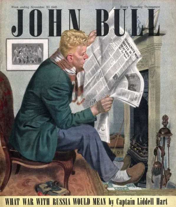 Framed Print : John Bull 1946 1940s UK reading newspapers fires magazines Framed Print : John Bull 1946 1940s UK reading newspapers fires magazines