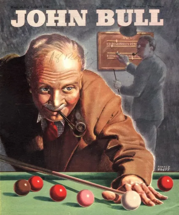 Framed Print : John Bull 1946 1940s UK snooker billiards pipes games magazines
