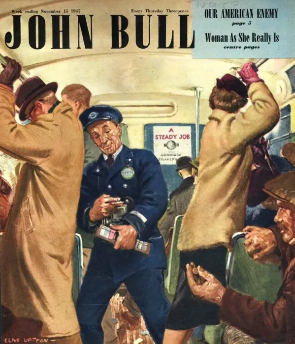 Framed Print : John Bull 1947 1940s UK buses bus conductors rush hour routemasters magazines Framed Print : John Bull 1947 1940s UK buses bus conductors rush hour routemasters magazines