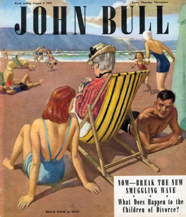 Framed Print : John Bull 1947 1940s UK holidays beaches seaside deck chairs magazines flirting Framed Print : John Bull 1947 1940s UK holidays beaches seaside deck chairs magazines flirting