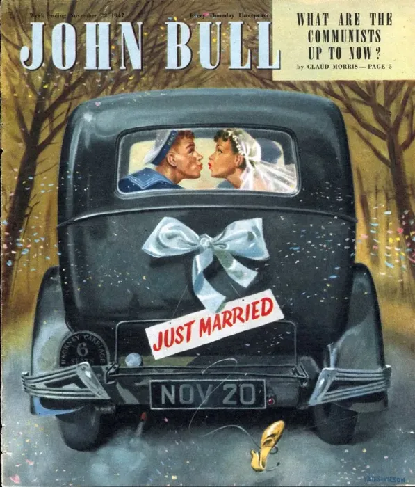 Framed Print : John Bull 1947 1940s UK love brides weddings just married marriages magazines