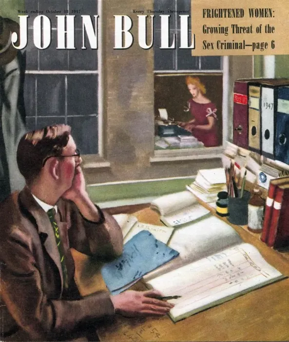 Framed Print : John Bull 1947 1940s UK love office situations secretaries secretary magazines Framed Print : John Bull 1947 1940s UK love office situations secretaries secretary magazines