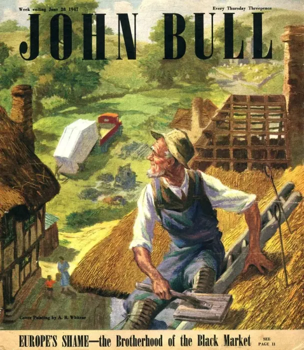 Framed Print : John Bull 1947 1940s UK magazines thatched roofing roofs thatcher Framed Print : John Bull 1947 1940s UK magazines thatched roofing roofs thatcher