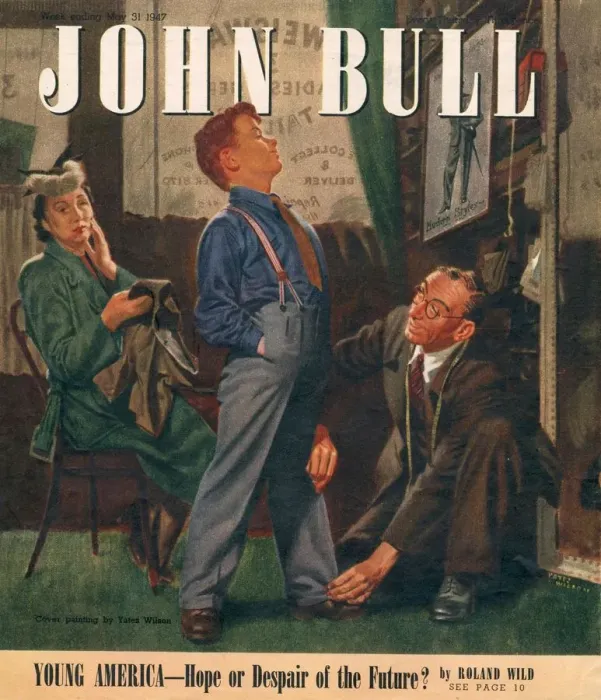 Framed Print : John Bull 1947 1940s UK mothers sons tailors tailoring shopping magazines clothing