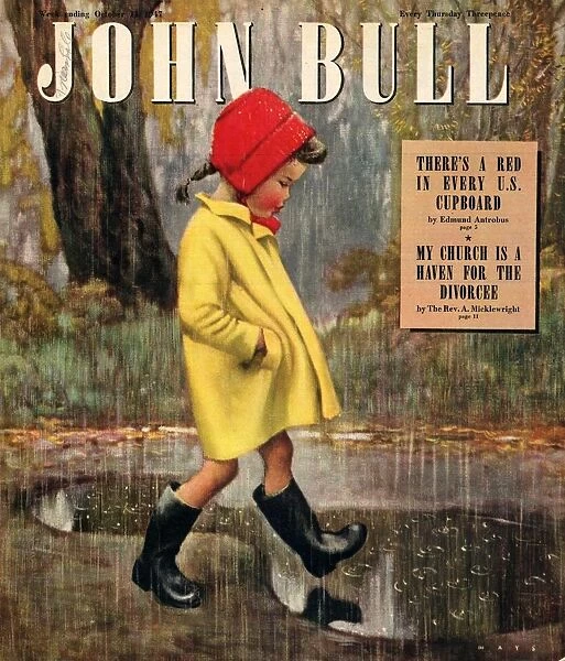 John Bull 1947 1940s UK raining stepping in puddles seasons winter magazines