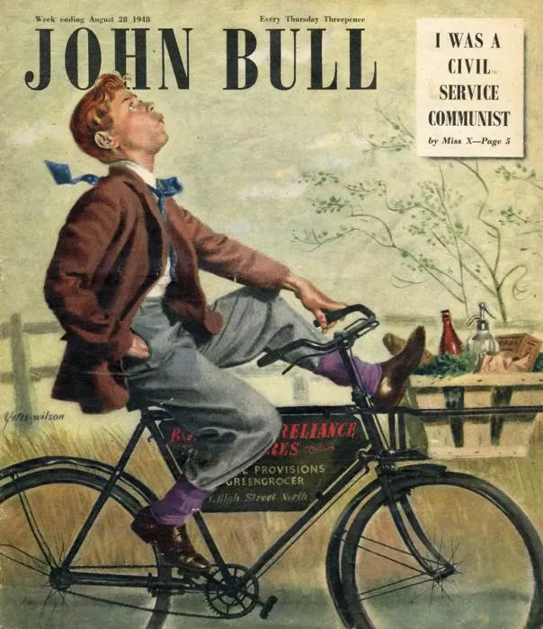 Framed Print : John Bull 1948 1940s UK bicycles bikes cycling whistling groceries boys delivery Framed Print : John Bull 1948 1940s UK bicycles bikes cycling whistling groceries boys delivery