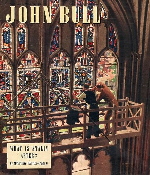 John Bull 1948 1940s UK churches stained glass windows repairs repairing magazines