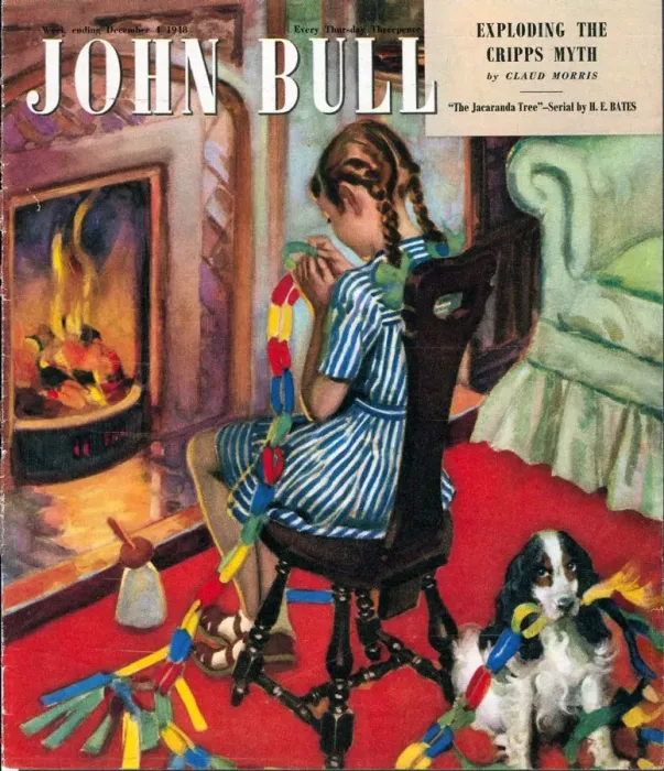 Framed Print : John Bull 1948 1940s UK fireplaces fires paper chains naughty dogs spaniels girls Framed Print : John Bull 1948 1940s UK fireplaces fires paper chains naughty dogs spaniels girls