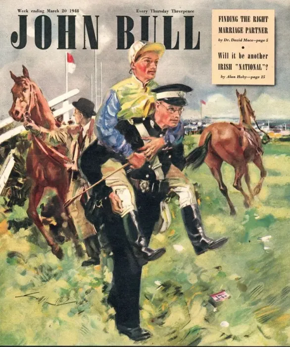 Framed Print : John Bull 1948 1940s UK horses horse racing jockeys magazines Framed Print : John Bull 1948 1940s UK horses horse racing jockeys magazines